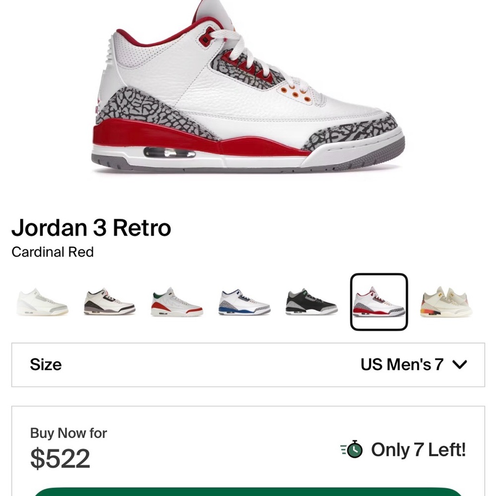Jordan 3 Retro White and Red with Elephant Print/No Box